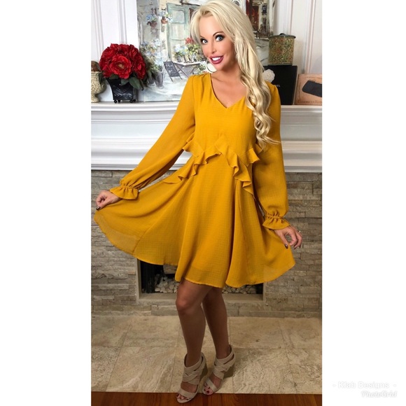 Dresses & Skirts - ❤️LAST 1! Mustard Fully Lined Ruffle Swing Dress!